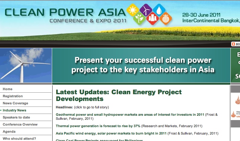 Clean Power Asia 2011 to host 250 experts in Bangkok, June 28-30, 2011