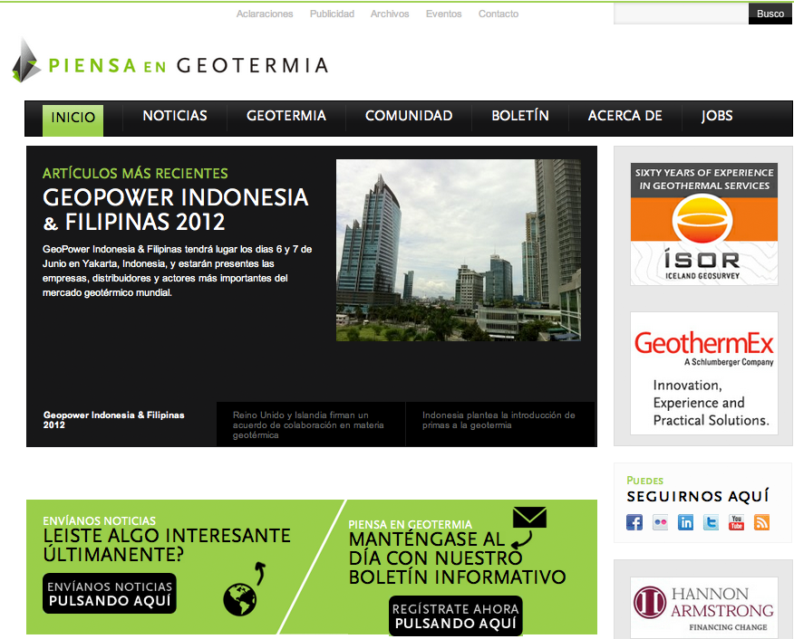 Geothermal news in Spanish via PiensaGeotermia