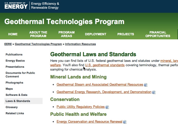 List of U.S. Geothermal legislation and standards
