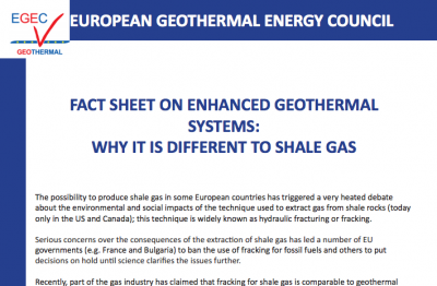 EGEC releases factsheet on EGS and the differences to shale gas