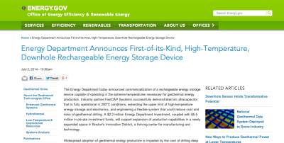 Unique high-temp downhole rechargeable energy storage device announced by DOE