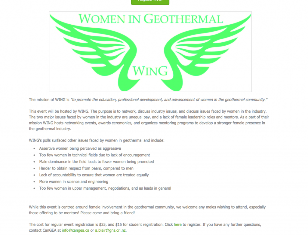Women in Geothermal (Wing) networking event, Vancouver, Canada – Oct 17, 2014