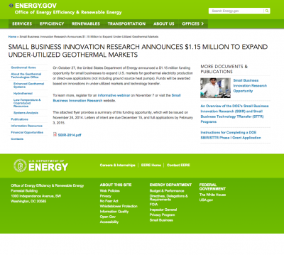 DOE small business $1.15m geothermal innovation funding opportunity