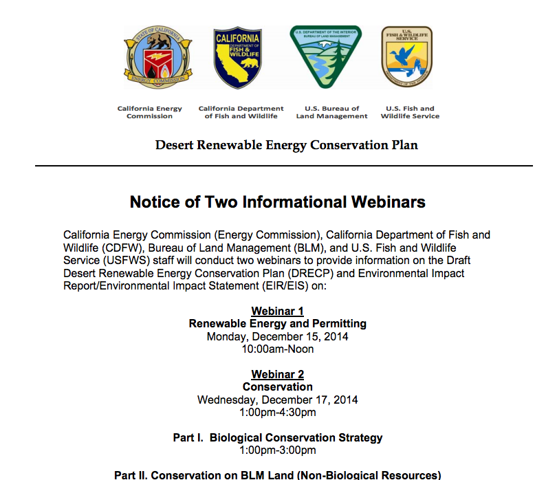 California: Webinars on renewable energy and permitting