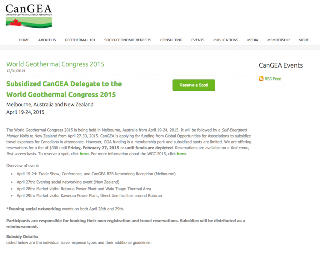 CanGEA offers subsidies to Canadian companies for the World Geothermal Congress 2015