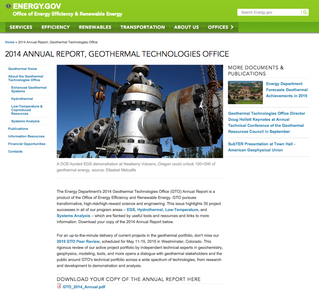 Annual report of U.S. Geothermal Technologies Office released