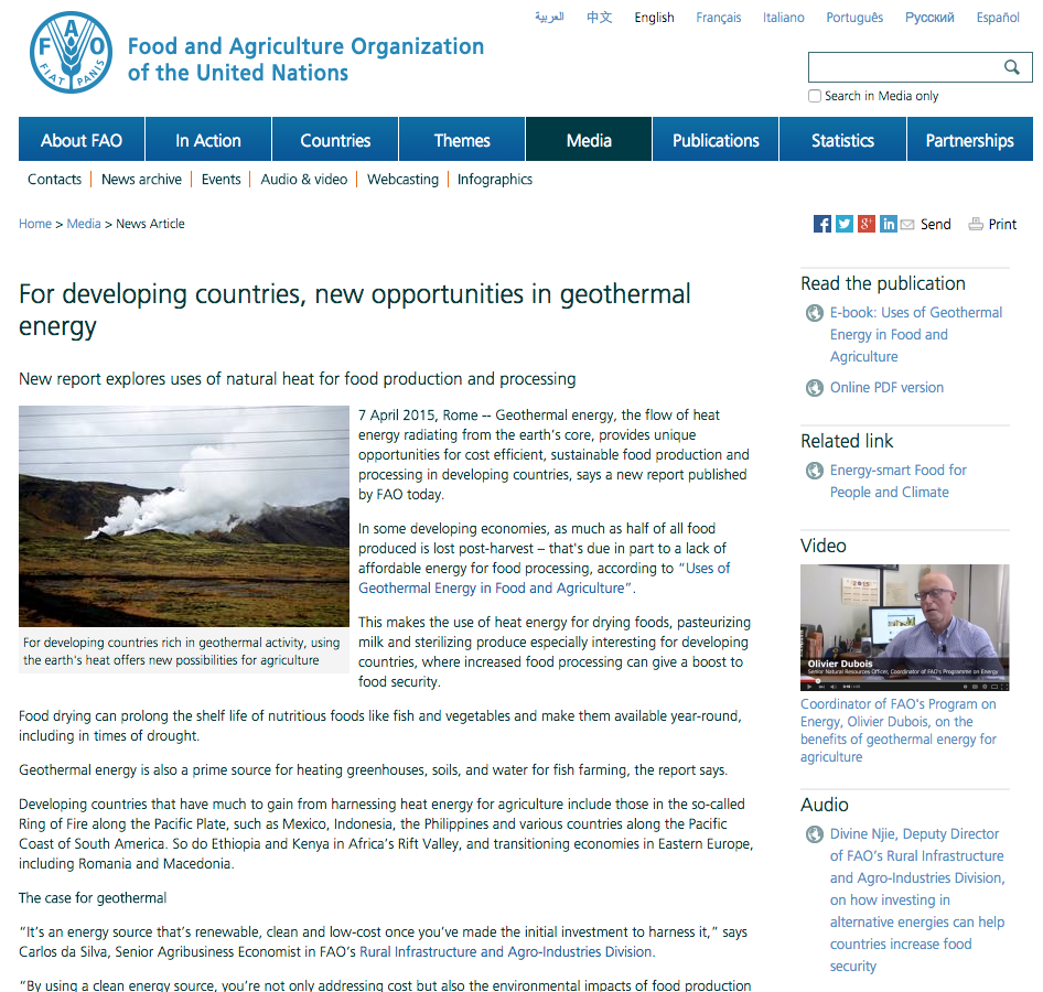 World Food Organisation promotes use of geothermal for food processing