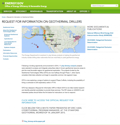 U.S. Request for information on geothermal drillers