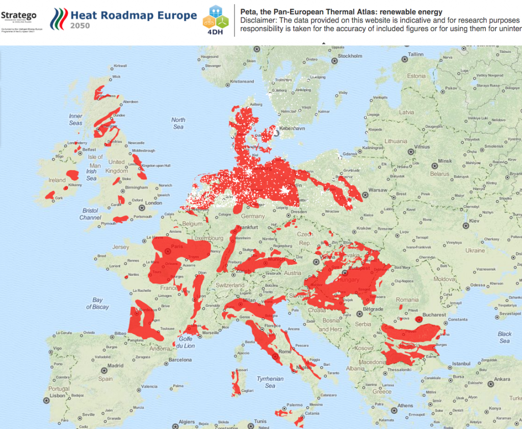 Interactive Map showing the areas with geothermal heating potential in Europe