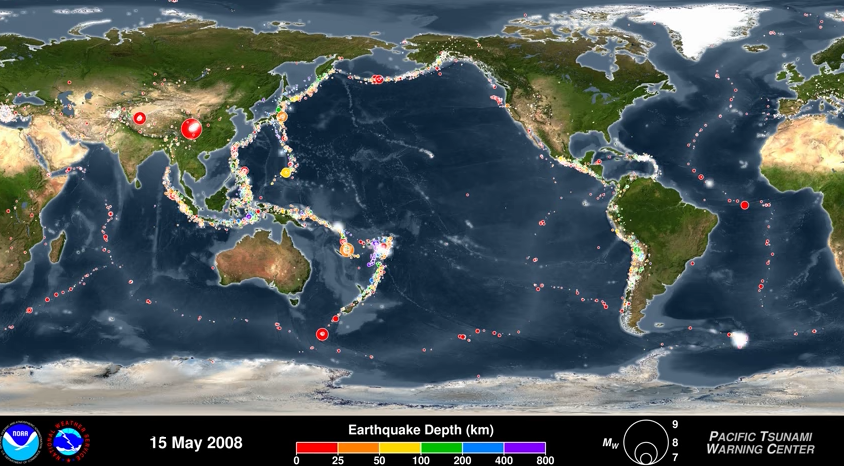Animation by NOAA showing off seismic activities around the globe