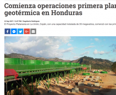 The first geothermal power plant in Honduras starts operations