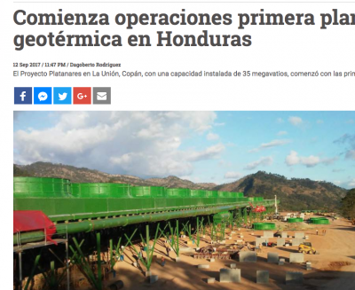 Ormat starts commercial operation of 35 MW Platanares geothermal plant in Honduras