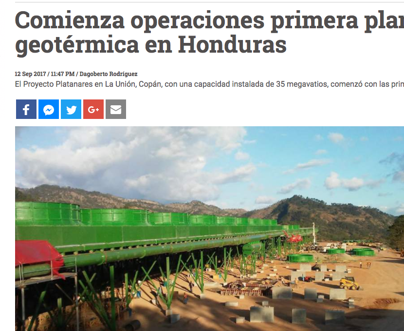 Ormat starts commercial operation of 35 MW Platanares geothermal plant in Honduras