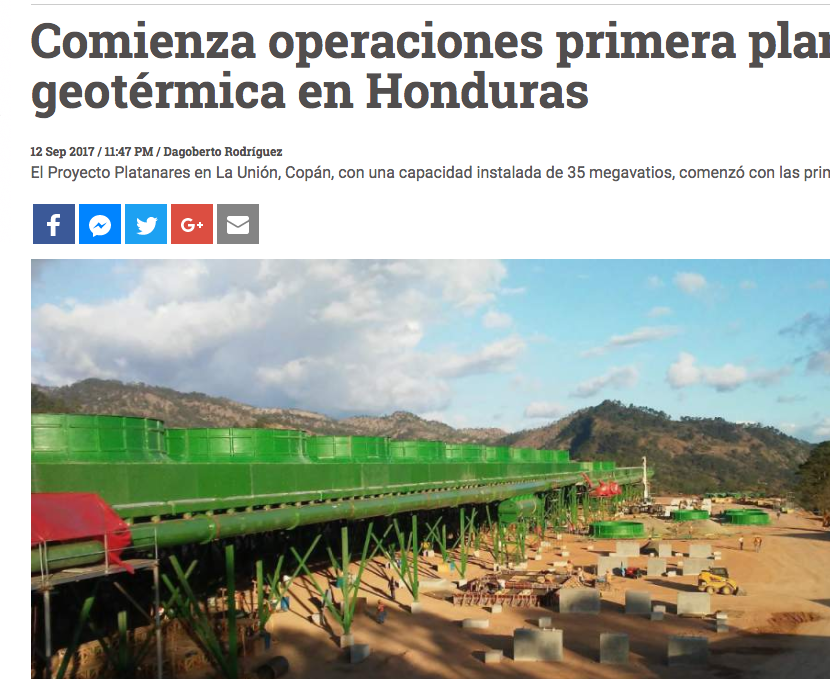 The first geothermal power plant in Honduras starts operations