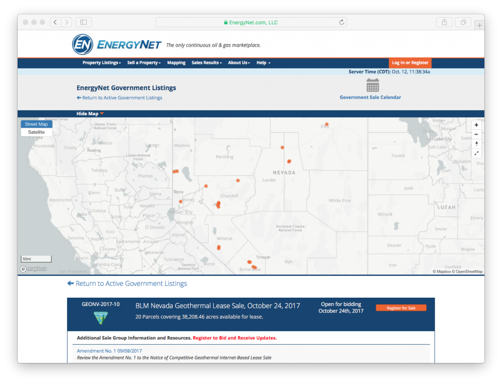 Electronic BLM Geothermal Lease Sale for 20 parcels in Nevada – Oct. 24, 2017