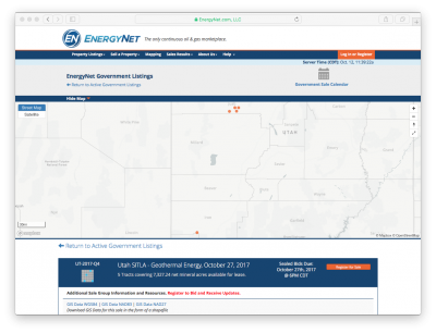 Electronic state land administration geothermal lease sale in Utah, Oct. 27, 2017