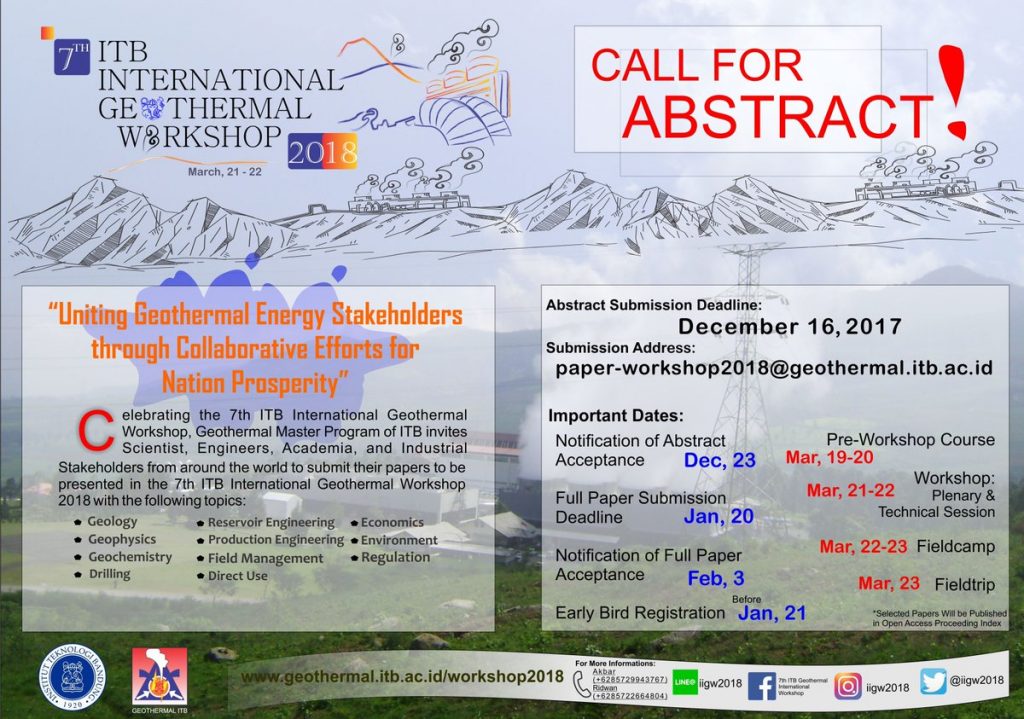 ITB International Geothermal Workshop, Bandung 2018 – Call for Abstracts