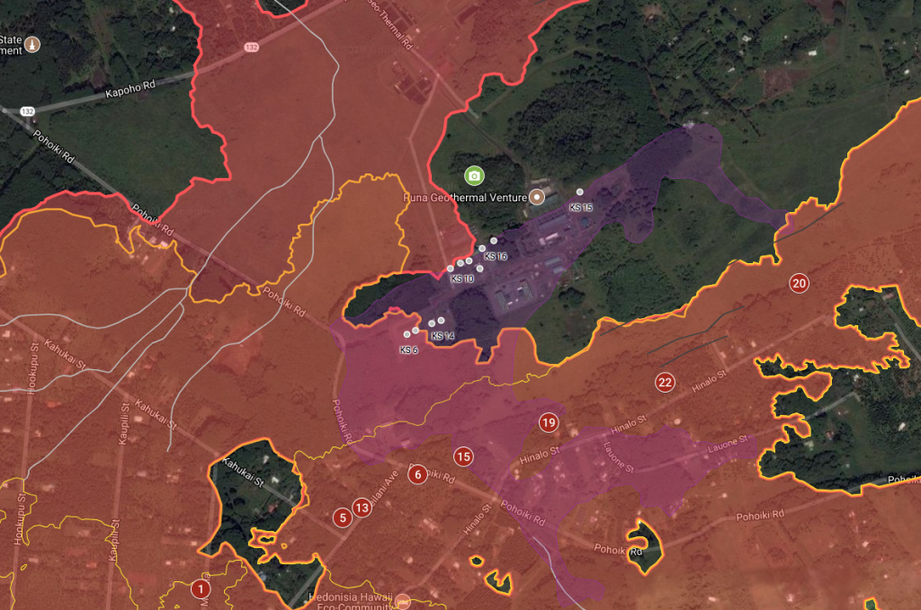 Great Map shows lava flow at Puna Geothermal Plant in Hawaii