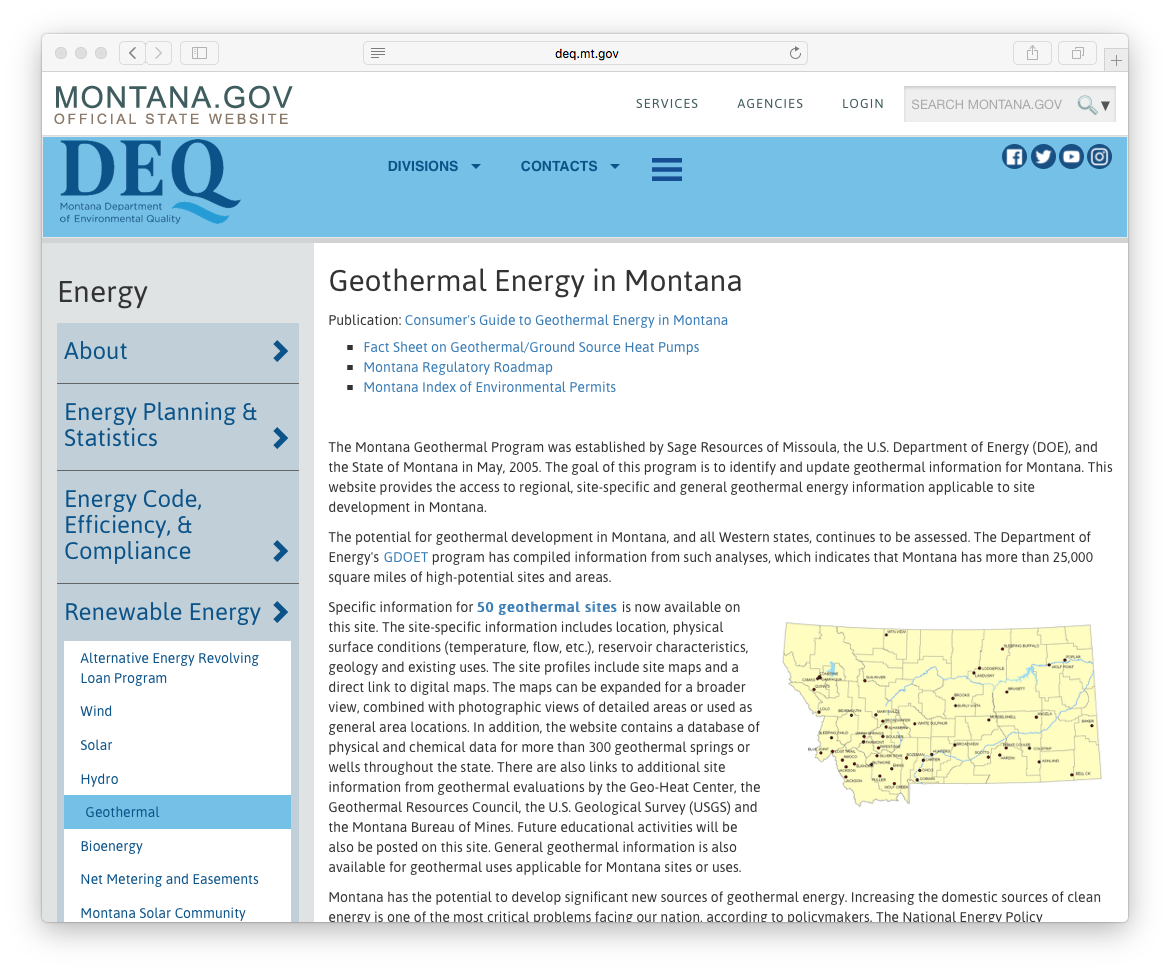 Geothermal Energy in the State of Montana/ U.S. information website