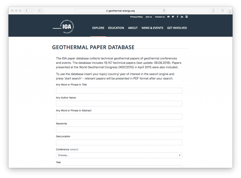 International Geothermal Association (IGA) updates its geothermal paper database