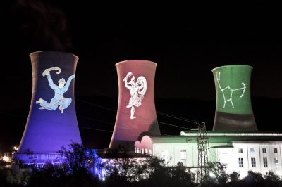 Celebrating the history of geothermal in Tuscany – a light installation at Larderello, Italy