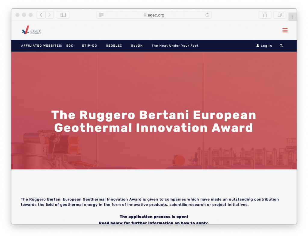 Nomination call for Ruggero Bertani European Geothermal Innovation Award 2021