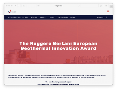 Ruggero Bertani Geothermal Innovation Award 2020 – Online Ceremony – May 27, 2020