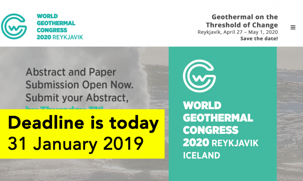 Last Day to submit your abstract for the World Geothermal Congress 2020
