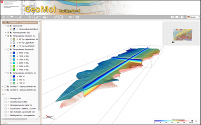 Geothermal energy in Switzerland – temperature maps in 2D and 3D