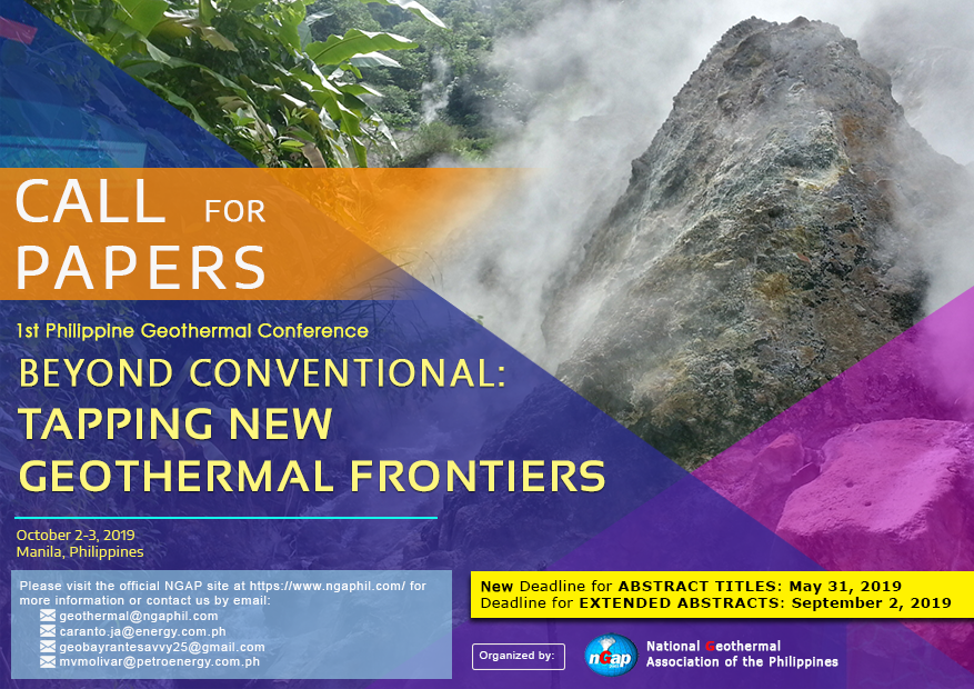 Update: Call for Papers – Philippine Geothermal Conference (NGAP) – May 31, 2019