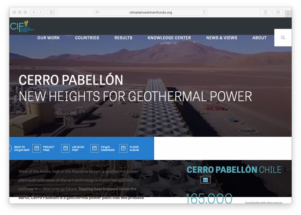 Climate Investment Funds – Cerro Pabellon geothermal plant  showcase website