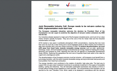 Industry call: To make Europe net-zero carbon by 2050, implementation needs to start now