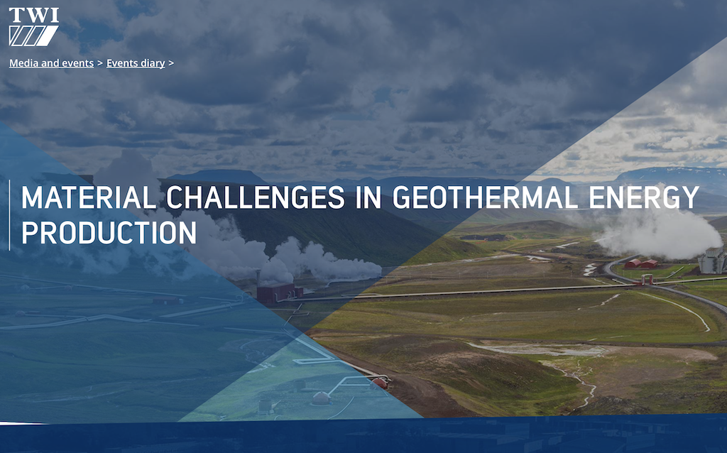 Webinar: Material challenges in geothermal energy production, 22 Jan. 2020
