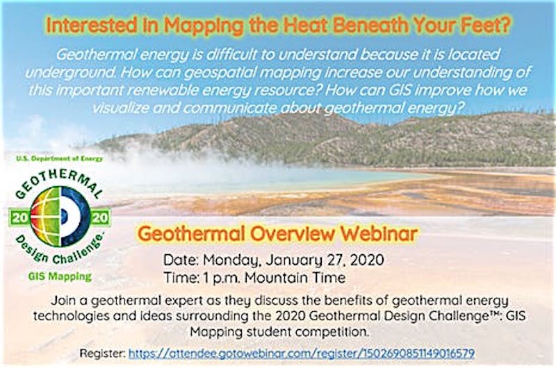 Webinar – Geothermal Design Challenge/ GIS Mapping – 27 Jan. 2020