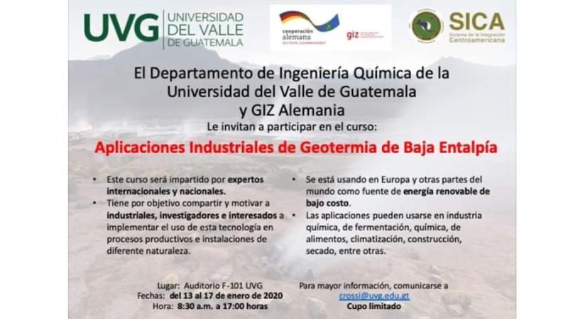 Course: Industrial app. for low enthalpy geothermal, Guatemala 13-17 Jan ’20