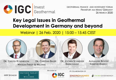 Webinar: Legal Issues in Geothermal Development – IGC Invest Pre-event – 26 Feb. 2020