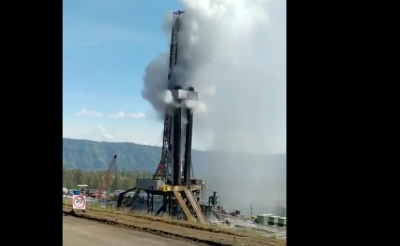 Steam kick from geothermal exploration well at Blawan Ijen geothermal project