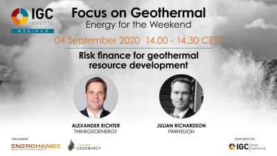 Webinar – Risk finance for geothermal resource development/ Parhelion – Sept. 4, 2020