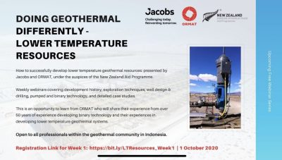 Webinar series on successful development lower temperature geothermal resources, start Oct. 1, 2020