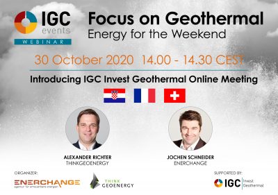 Webinar – The geothermal markets of Croatia, France and Switzerland, Oct 30, 2020
