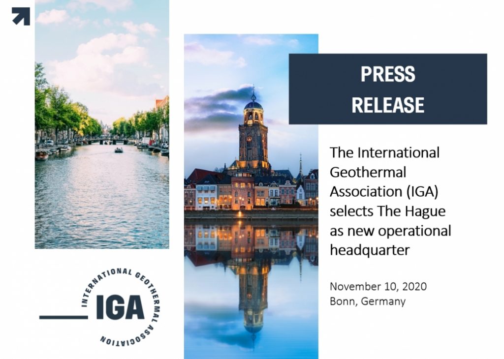International Geothermal Association (IGA) moves headquarter to The Hague, Netherlands