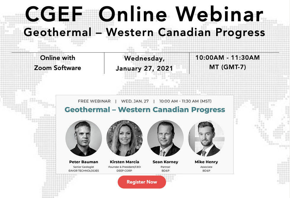 Webinar – Geothermal and its progress in Western Canada, Jan 27, 2021