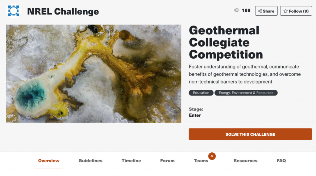 U.S. DOE Geothermal Technogies Office/ NREL launch Geothermal Collegiate Competition