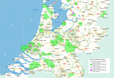 Complete map with all geothermal licenses in the Netherlands – as of Jan. 2021