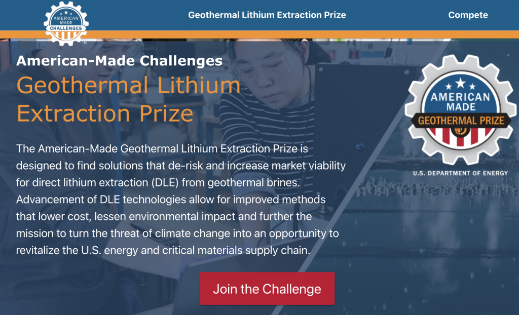 U.S. DOE launches Geothermal Lithium Extraction Prize