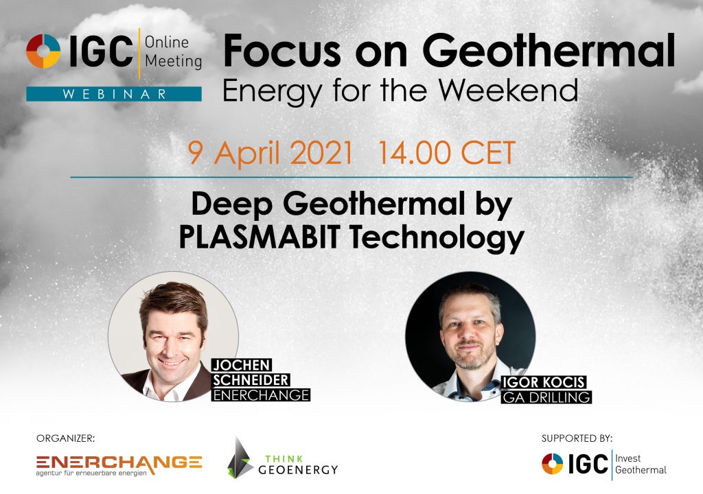 Webinar – Deep Geothermal by PLASMABIT Technology, April 9, 2021