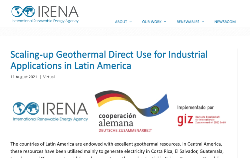 Webinar – Industrial geothermal direct use in Latin America, Aug. 11, 2021