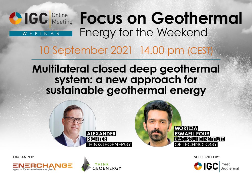 Webinar – Multilateral closed deep geothermal system, Sept. 10, 2021