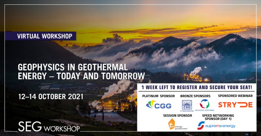Workshop, virtual – Geophysics in Geothermal, Oct. 12-14, 2021
