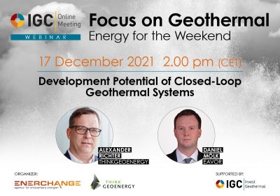 Webinar – Development Potential of Closed-Loop Geothermal Systems – Dec. 17, 2021